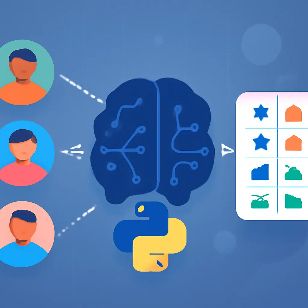 Ilustración técnica para: Guía Práctica para Construir un Sistema de Recomendación Basado en Filtrado Colaborativo con Python
