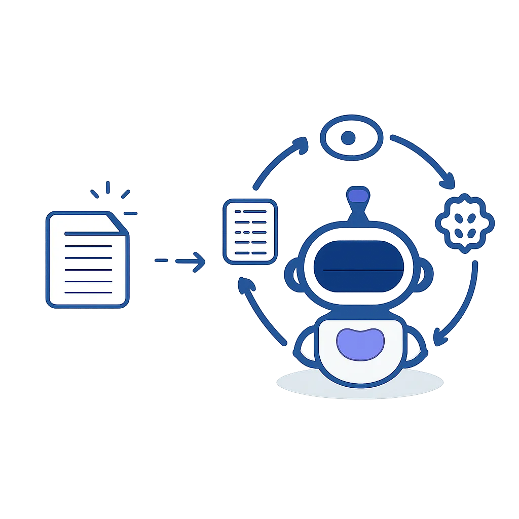 Ilustración técnica para: Qué es un agente de IA y en qué se diferencia de un prompt o un chatbot