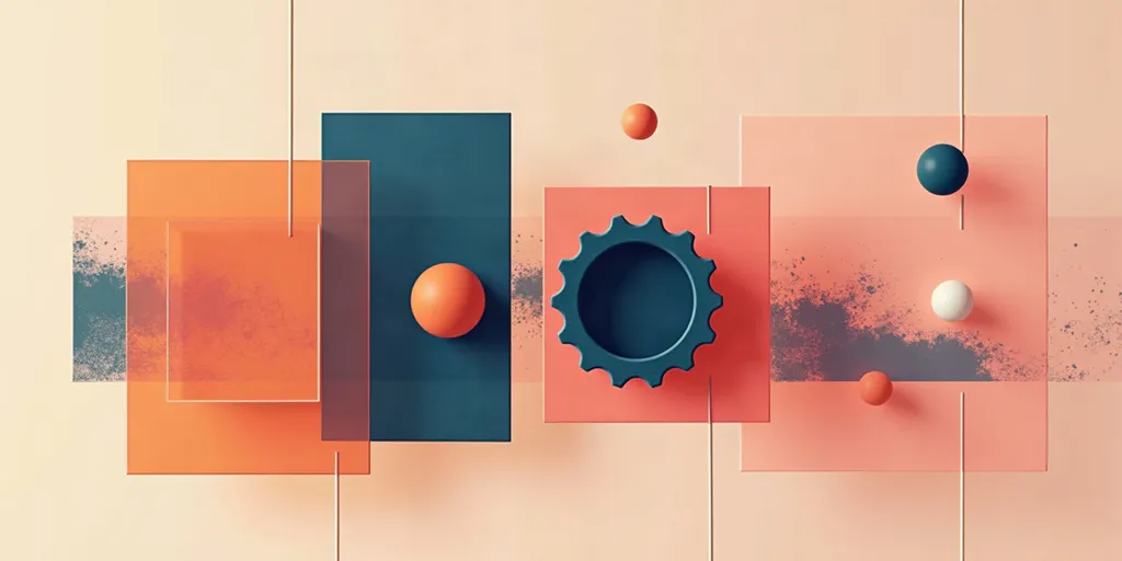 Dos capas translúcidas superpuestas, una con forma de rejilla geométrica y otra de filtro fino, por las que pasan bloques de colores que solo encajan en ciertas celdas
